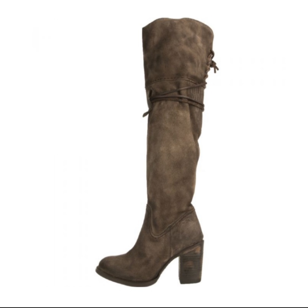 Freebird Brock Grey Brown Over the Knee Rustic Boho Leather Suede Boots